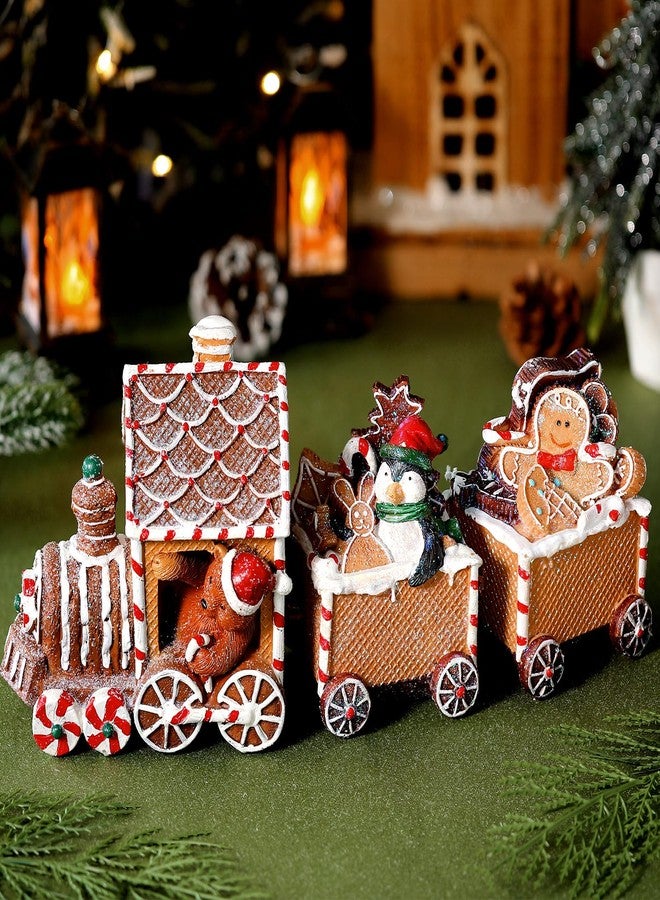 Quzzil Christmas Gingerbread Express Train Gingerbread Christmas Decorations Santa Claus Train Decorations Xmas Gingerbread Train Resin Craft Christmas Home Party Decor - Image 1